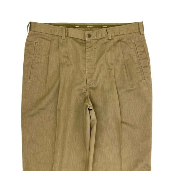 Savane Pleated Straight Leg Men's size 38x32 Medium Wash Brown Dress Pants - Picture 2 of 5
